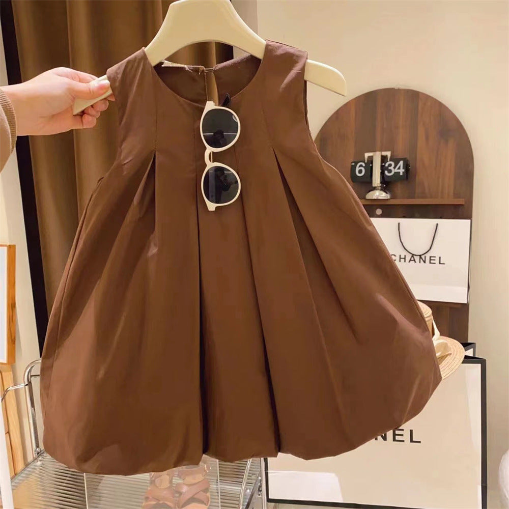 Kids' Tuck Balloon Silhouette A-line Sleeveless Dress [mh0001953]