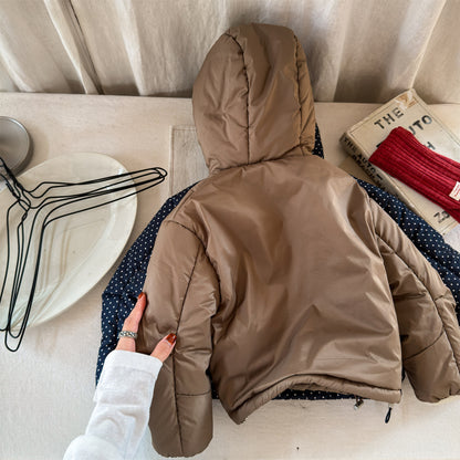 中綿フーディブルゾンジャケット 無地/ドット アウターコート【mh0011915】