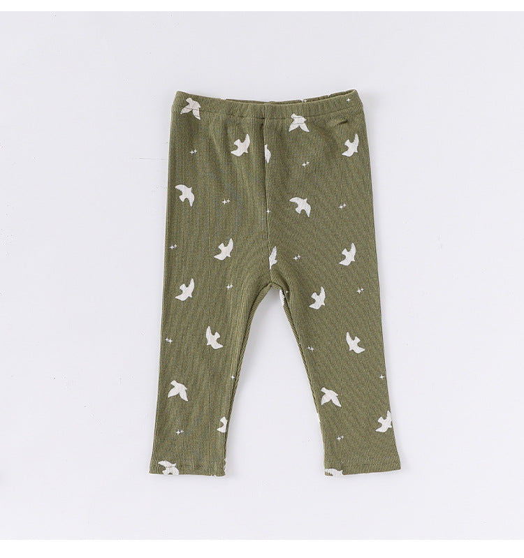 -クロワッサン/バードプリント長袖ボディスーツ/ロングパンツ【mh0010737】 - mamahalo shop - ロンパースセットアップ -  べビー服 - 子供服 - 男の子 - 女の子