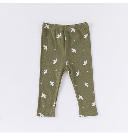 -クロワッサン/バードプリント長袖ボディスーツ/ロングパンツ【mh0010737】 - mamahalo shop - ロンパースセットアップ -  べビー服 - 子供服 - 男の子 - 女の子