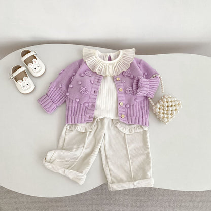 -かぎ編みフラワーニットカーディガン【mh0010846】 - mamahalo shop - カーディガン・パーカー -  べビー服 - 子供服 - 男の子 - 女の子