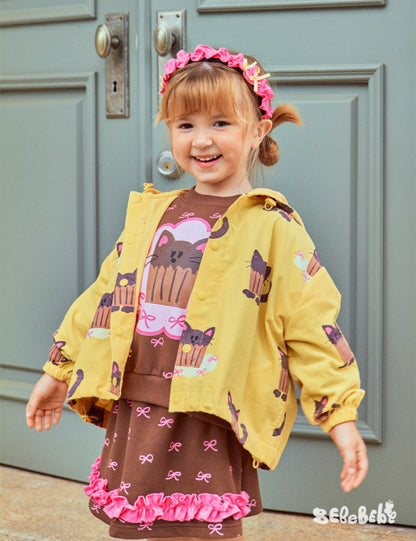 -ねこ柄ジップアップパーカー/フリルスウェットシャツ/フリルキュロットスカート/スカート付きパンツ【mh0010983】 - mamahalo shop - 長袖セットアップ -  べビー服 - 子供服 - 男の子 - 女の子