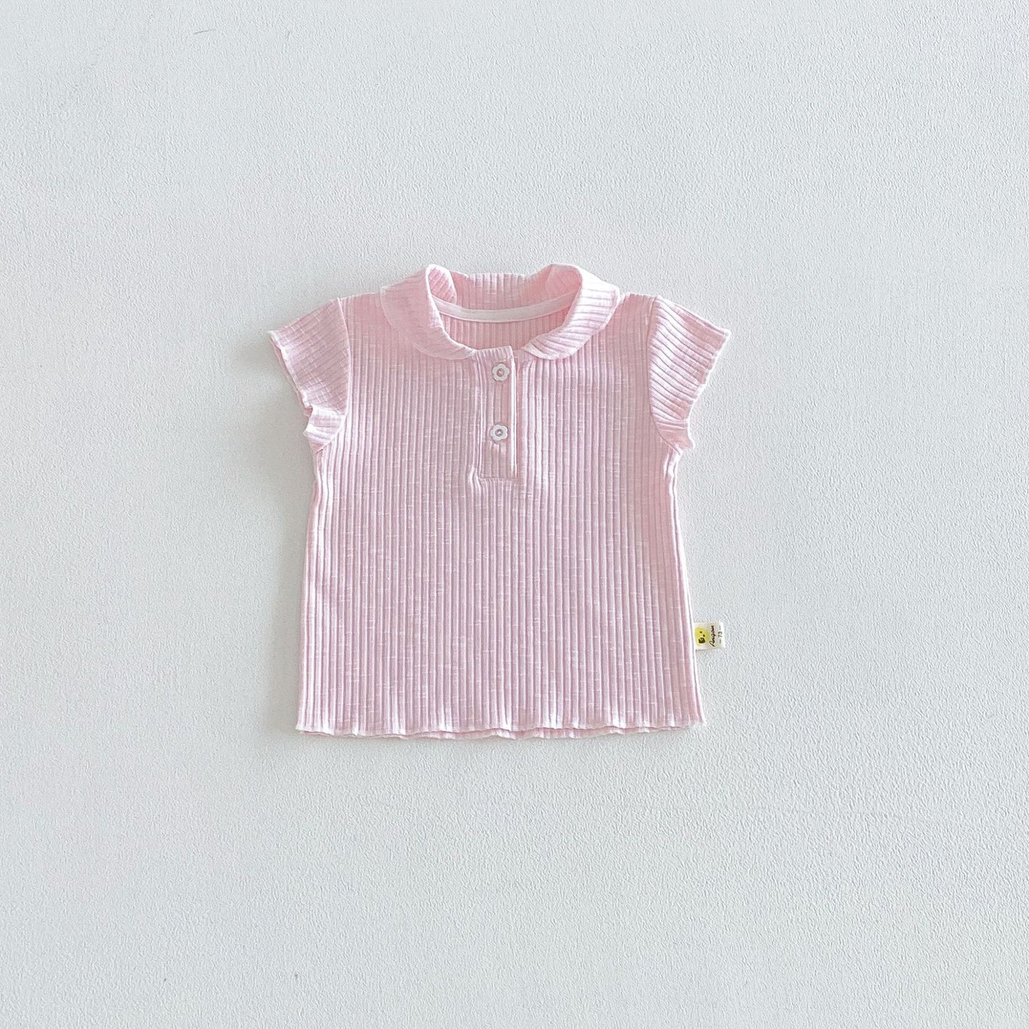 Ribbed Lapel Collar Puff Sleeve Polo Top メロウ 半袖ポロシャツ【mh0013431】