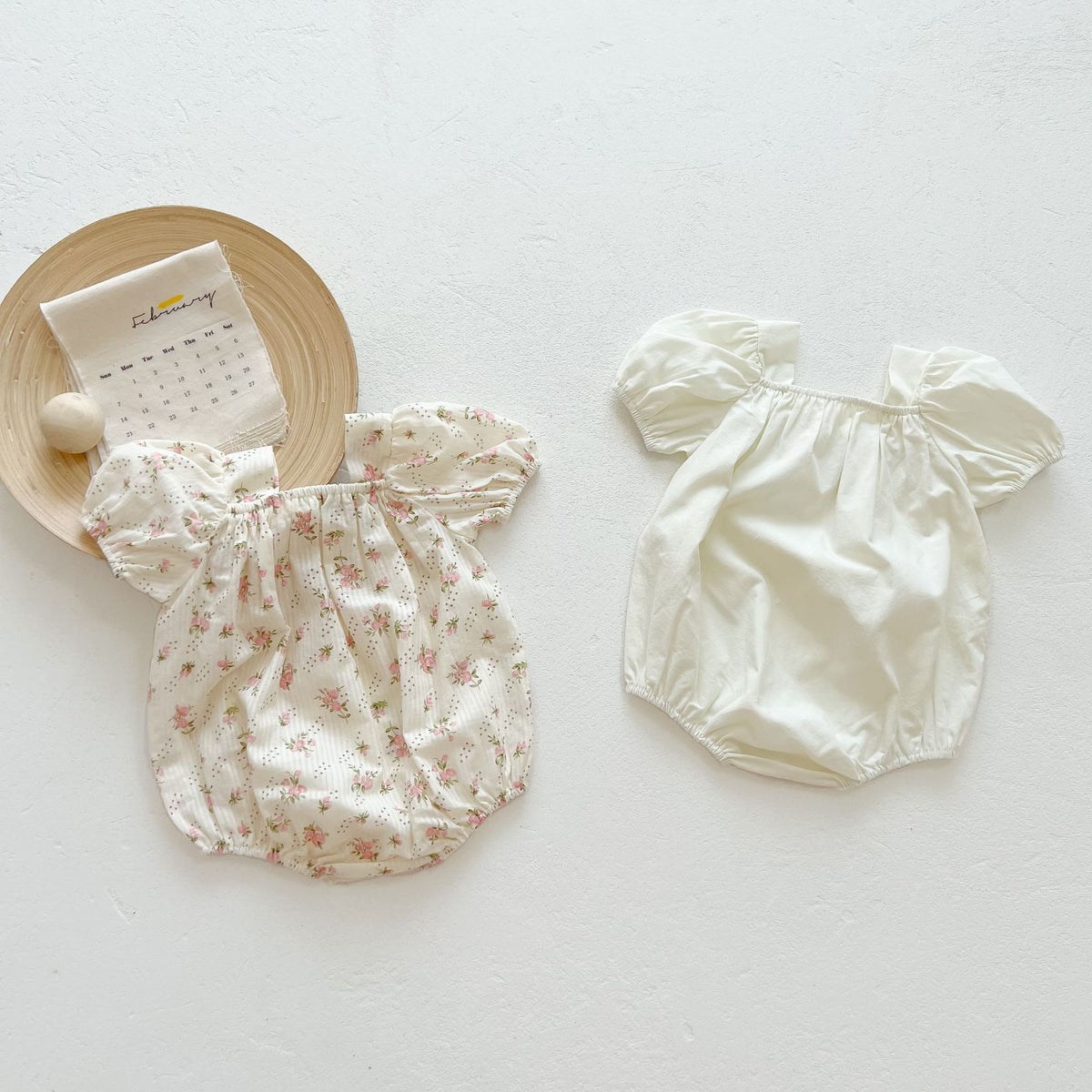 Baby Floral Solid Ribbon Short/Long Sleeve Romper [mh0000723]