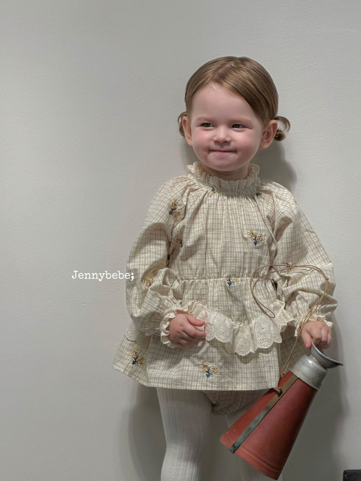 Mameluco/vestido con volantes, bordado floral, por niveles, para bebé/niño pequeño【mh0014315】