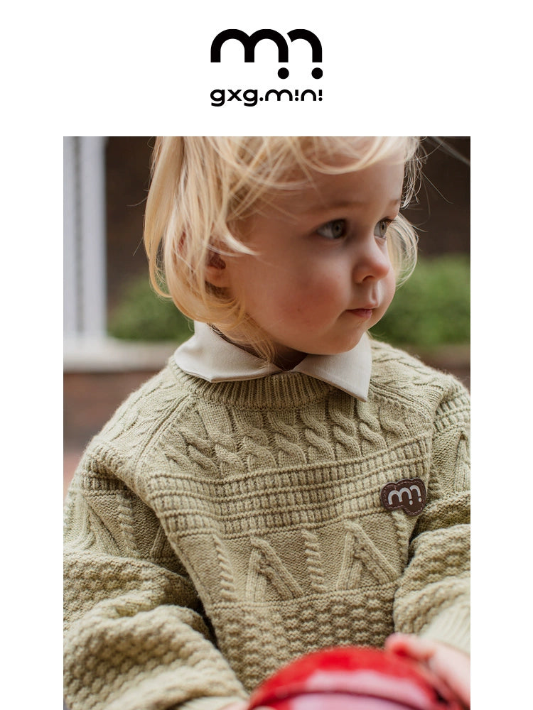 -長袖ニットセーター ケーブル編み リブ編み クルーネック プルオーバー【mh0011305】 - mamahalo shop - ニット・セーター -  べビー服 - 子供服 - 男の子 - 女の子