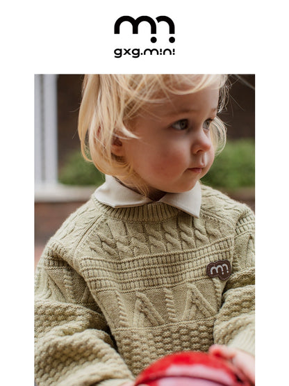 -長袖ニットセーター ケーブル編み リブ編み クルーネック プルオーバー【mh0011305】 - mamahalo shop - ニット・セーター -  べビー服 - 子供服 - 男の子 - 女の子