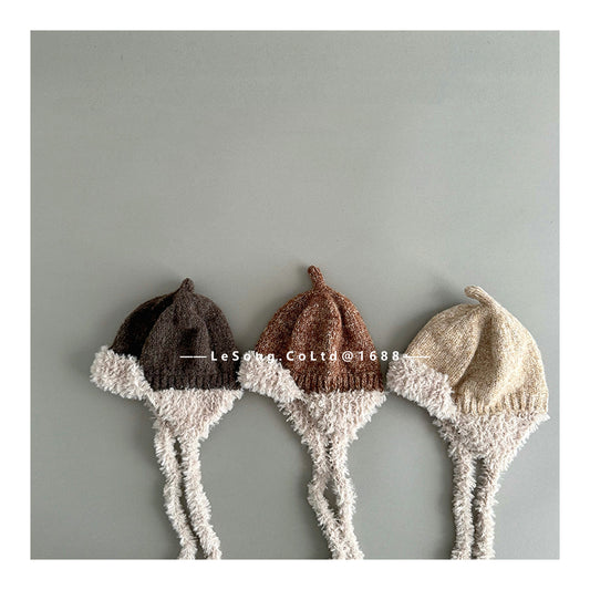 キッズ帽子 ニット 耳当て付き バイカラー ニットキャップ【mh0011846】