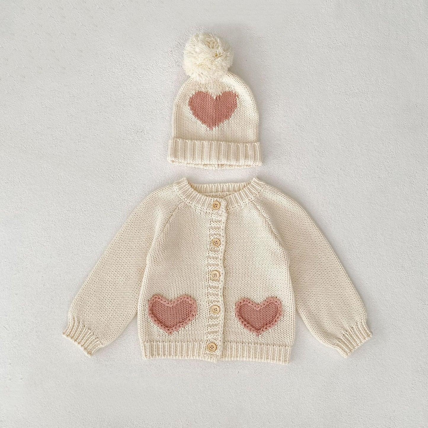 -ハートポケットニットカーディガン/ニット帽【mh0010845】 - mamahalo shop - カーディガン・パーカー -  べビー服 - 子供服 - 男の子 - 女の子