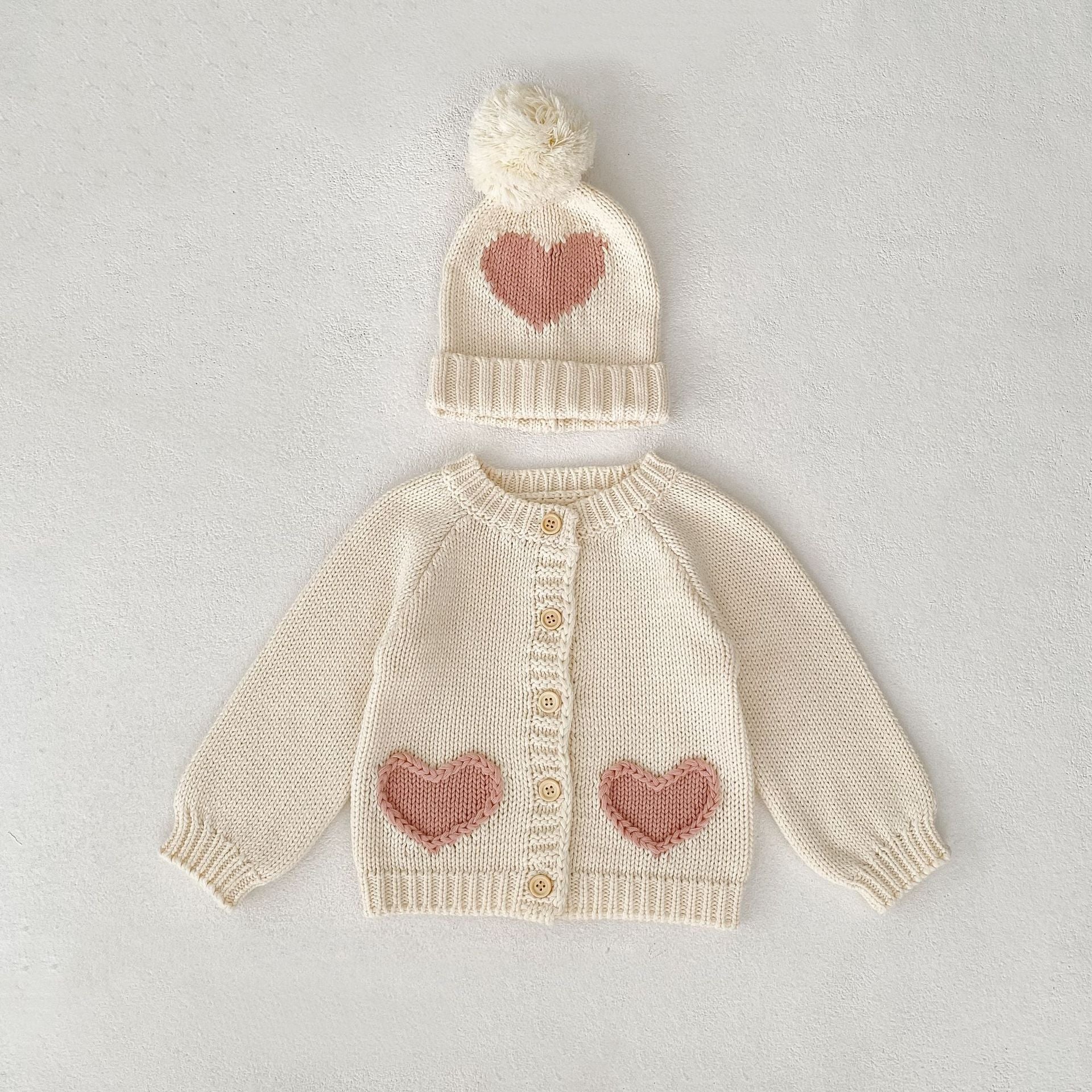 -ハートポケットニットカーディガン/ニット帽【mh0010845】 - mamahalo shop - カーディガン・パーカー -  べビー服 - 子供服 - 男の子 - 女の子