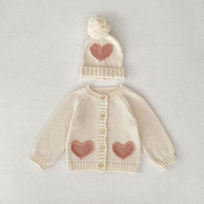 -ハートポケットニットカーディガン/ニット帽【mh0010845】 - mamahalo shop - カーディガン・パーカー -  べビー服 - 子供服 - 男の子 - 女の子