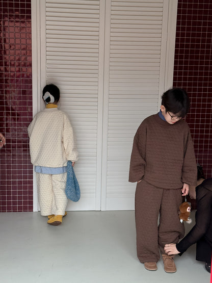 キルティングセットアップ キッズ 中綿 厚手 ダイヤ柄 ルーズフィット【mh0011681】