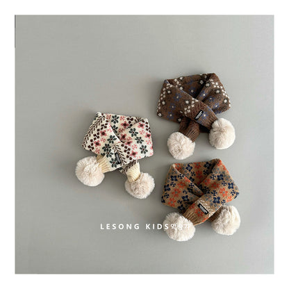 キッズマフラー ニット 花柄 ぽんぽん ネックウォーマー【mh0011825】