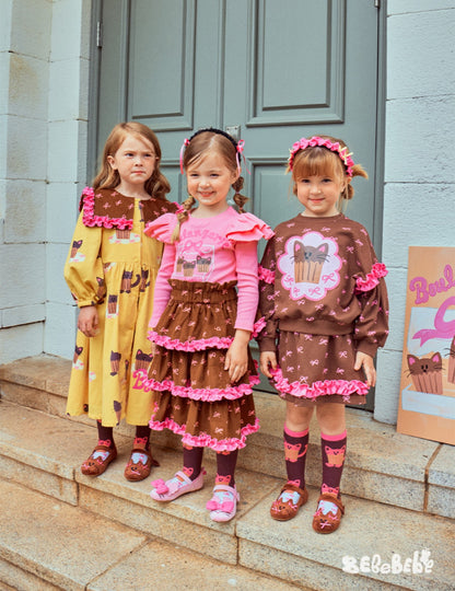 -ねこ柄ジップアップパーカー/フリルスウェットシャツ/フリルキュロットスカート/スカート付きパンツ【mh0010983】 - mamahalo shop - 長袖セットアップ -  べビー服 - 子供服 - 男の子 - 女の子