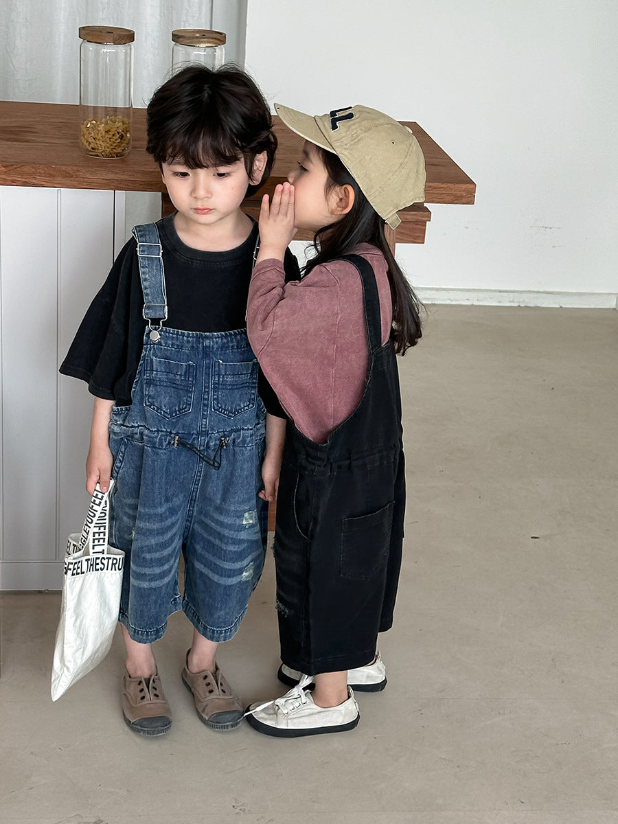 Vintage Casual Denim Overalls サロペット ハーフパンツ【mh0013468】