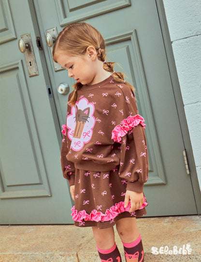 -ねこ柄ジップアップパーカー/フリルスウェットシャツ/フリルキュロットスカート/スカート付きパンツ【mh0010983】 - mamahalo shop - 長袖セットアップ -  べビー服 - 子供服 - 男の子 - 女の子