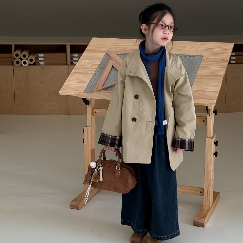 -無地ロング丈トレンチコートジャケット 襟付きカジュアルアウター【mh0010782】 - mamahalo shop - ショートコート・ジャケット・ジャンパー -  べビー服 - 子供服 - 男の子 - 女の子