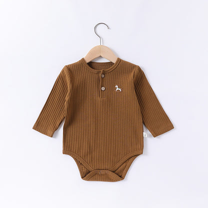 -木馬ワンポイント刺繍リブ長袖ボディスーツ【mh0010742】 - mamahalo shop - 長袖ロンパース -  べビー服 - 子供服 - 男の子 - 女の子