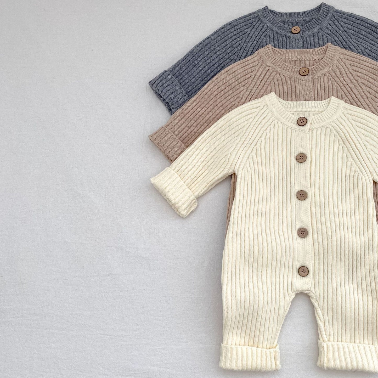 -リブニット長袖ジャンプスーツ【mh0010849】 - mamahalo shop - 長袖ロンパース -  べビー服 - 子供服 - 男の子 - 女の子