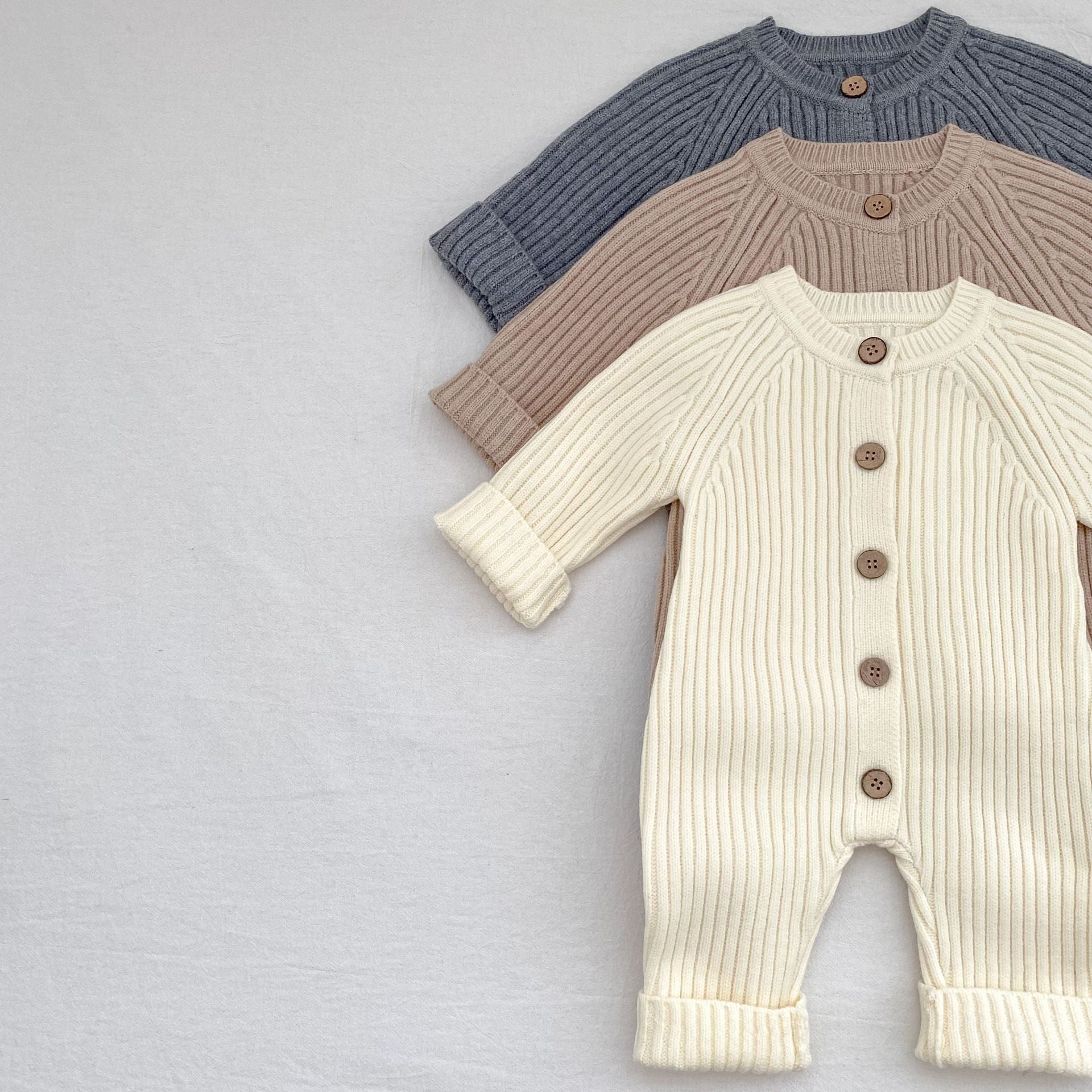 -リブニット長袖ジャンプスーツ【mh0010849】 - mamahalo shop - 長袖ロンパース -  べビー服 - 子供服 - 男の子 - 女の子