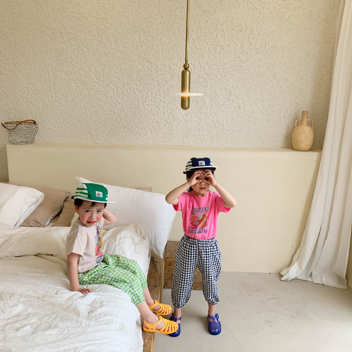 Pantalones holgados de verano a cuadros para niños [mh0000865]