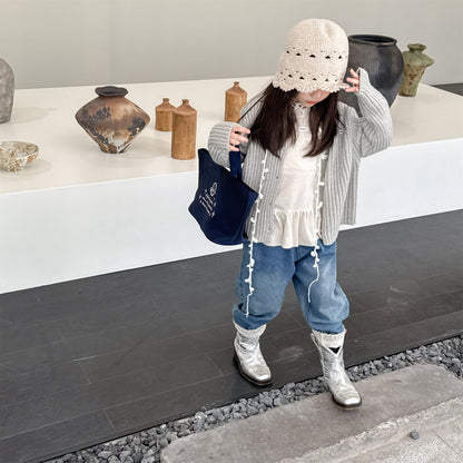 -裾レース付きデニムパンツ ジーンズ【mh0010805】 - mamahalo shop - デニムパンツ -  べビー服 - 子供服 - 男の子 - 女の子