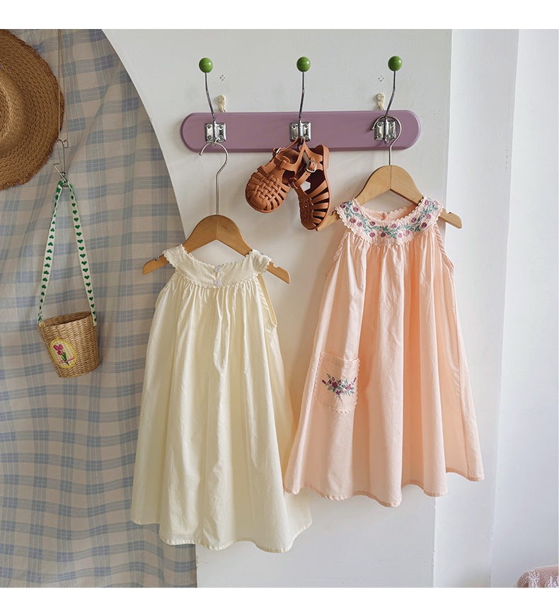 Camellia Embroidery Tiered Strap Dress フラワー ノースリーブワンピース【mh0013658】