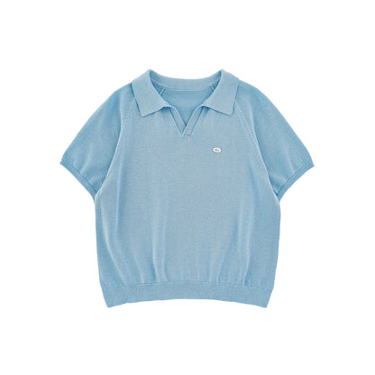 Simple Knit Polo Shirt Short Sleeve サマーニット Vネック ポロシャツ【mh0012737】