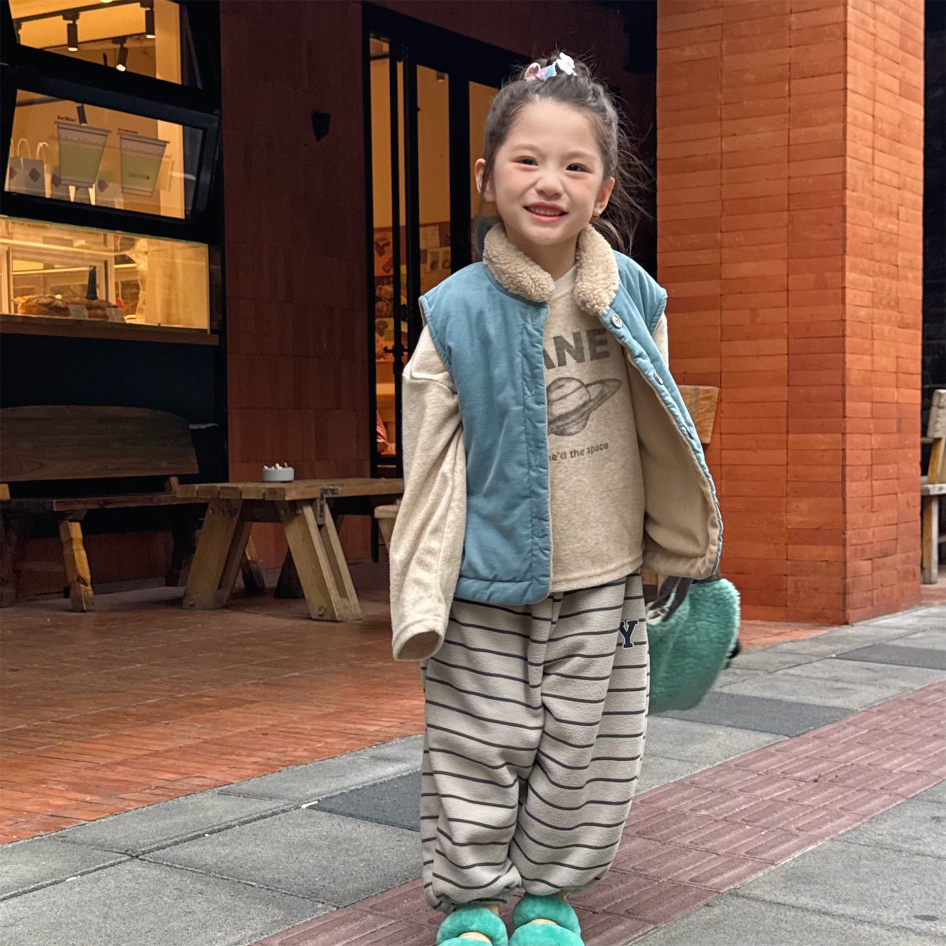 -ボア襟コーデュロイキルティングベスト刺繍入りアウター【mh0010915】 - mamahalo shop - ベスト -  べビー服 - 子供服 - 男の子 - 女の子