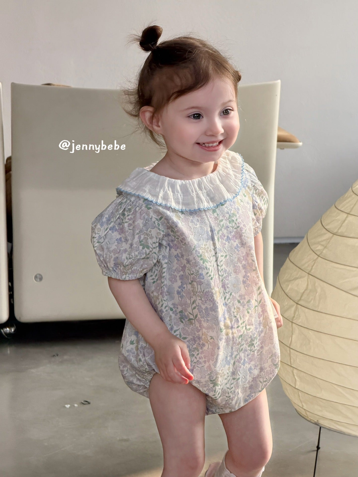 Floral Puff Sleeve Romper 花柄 コットン パフスリーブ ロンパース【mh0012540】