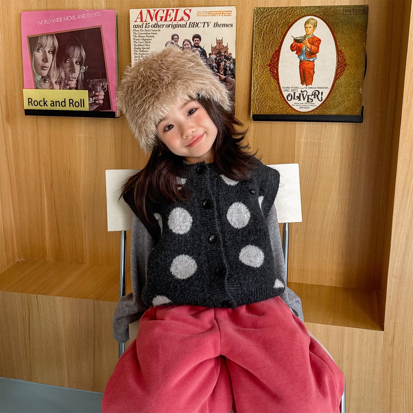 ニットベスト コインドット 水玉 前あき【mh0011922】