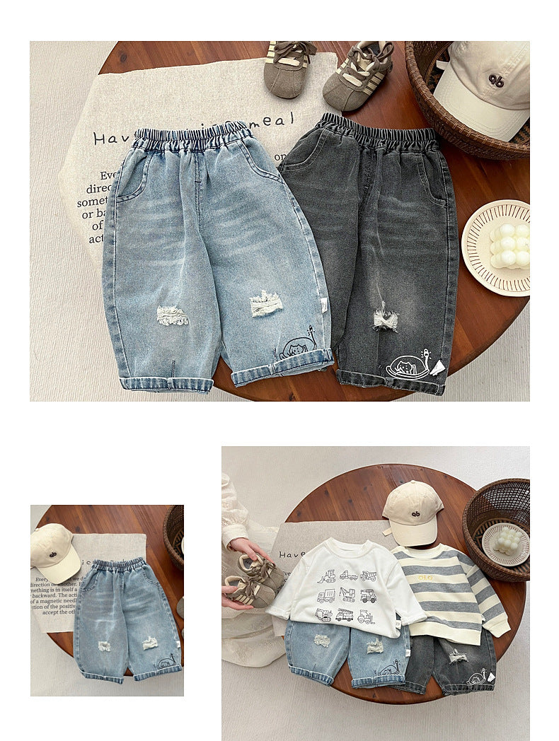 ベビー キッズ ダメージ ルーズ ワイド デニムパンツ【mh0013997】