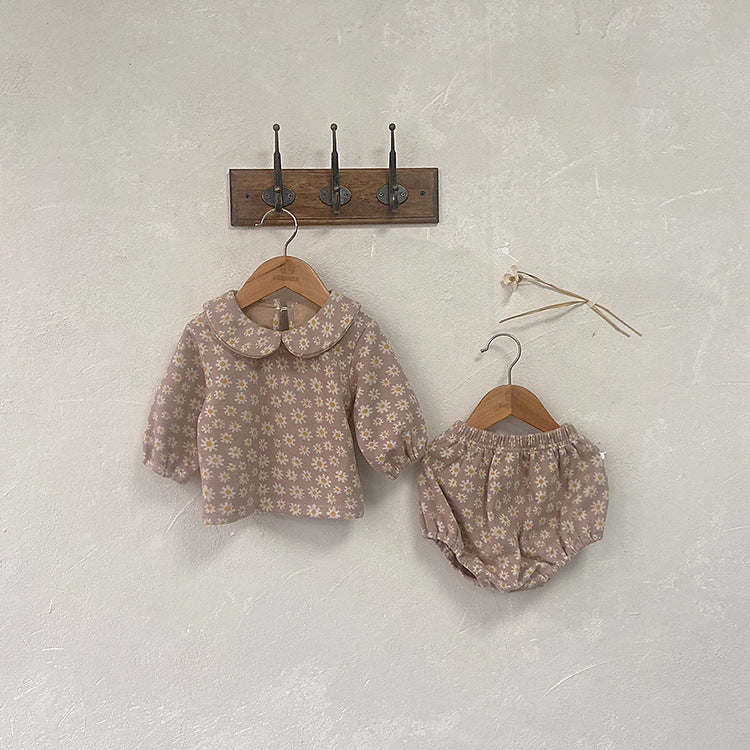 Daisy Print Top & Pants Set デイジー柄 襟付きトップス＆ブルマセット【mh0012690】