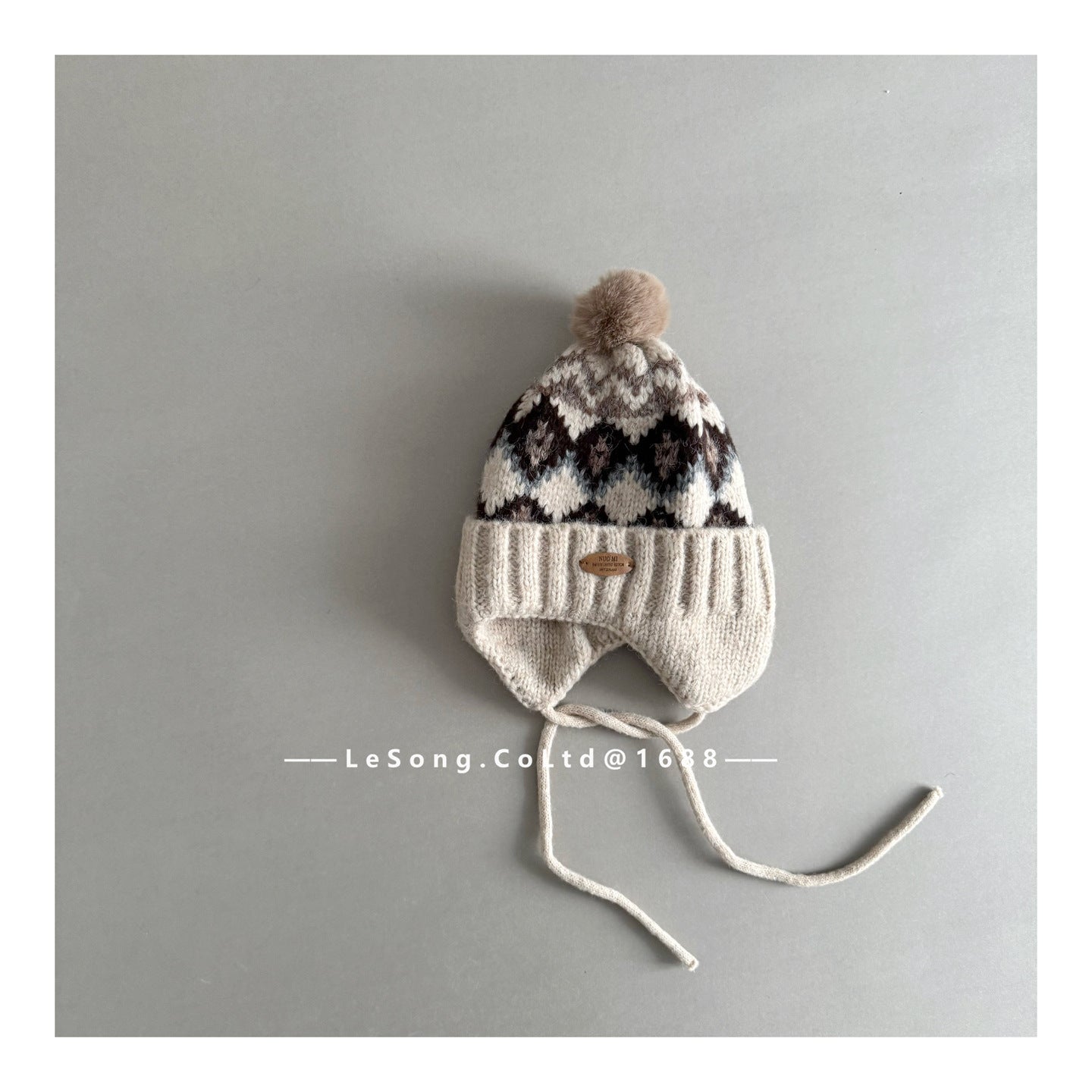 キッズ ニット帽 ノルディック柄 耳当て付き ボンボン 韓国風【mh0011593】