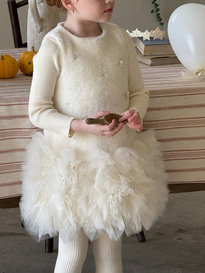 ノースリーブワンピース フリース ボリュームチュールスカート ビーズ刺繍【mh0011887】