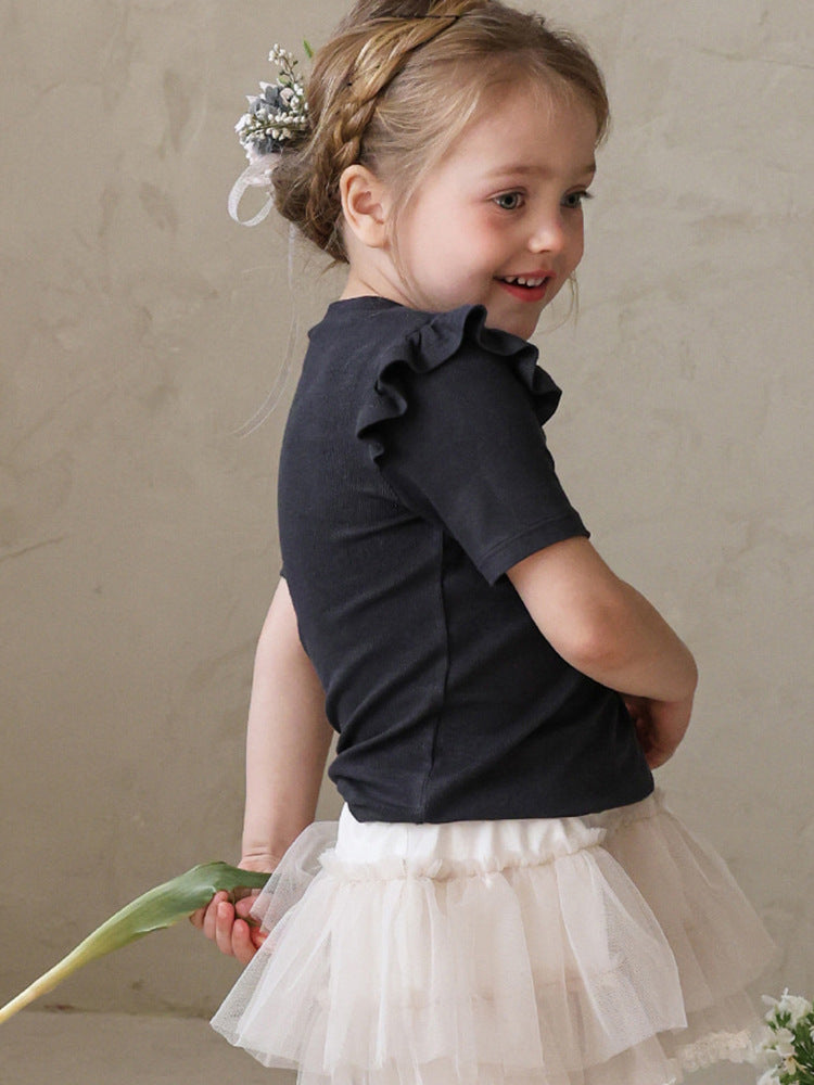 Ruffle Shoulder Tee - Mellow Ruffle Short Sleeve T-Shirt [mh0012986]