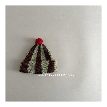 ベビー帽子 ストライプ ぽんぽん ピエロ ニットキャップ【mh0011835】