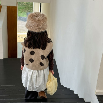 ニットベスト コインドット 水玉 前あき【mh0011922】