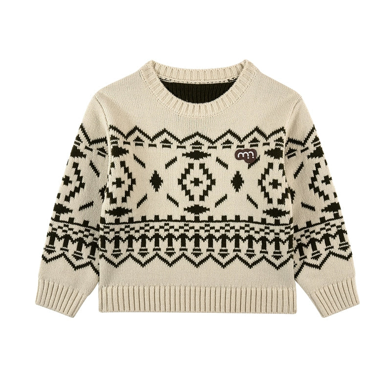 -長袖ニットセーター フェアアイル柄 北欧風 クルーネック プルオーバー【mh0011307】 - mamahalo shop - ニット・セーター -  べビー服 - 子供服 - 男の子 - 女の子