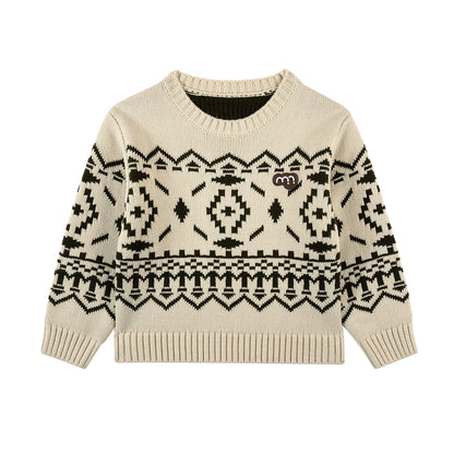 -長袖ニットセーター フェアアイル柄 北欧風 クルーネック プルオーバー【mh0011307】 - mamahalo shop - ニット・セーター -  べビー服 - 子供服 - 男の子 - 女の子