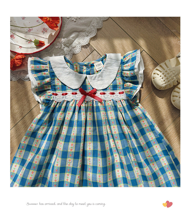 Jacquard Plaid Princess Dress チェック フリルスリーブワンピース【mh0013660】