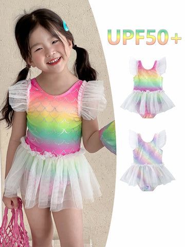 UPF50 Plus Rainbow Mermaid Tulle Swimsuit 虹色 チュール 水着【mh0012590】