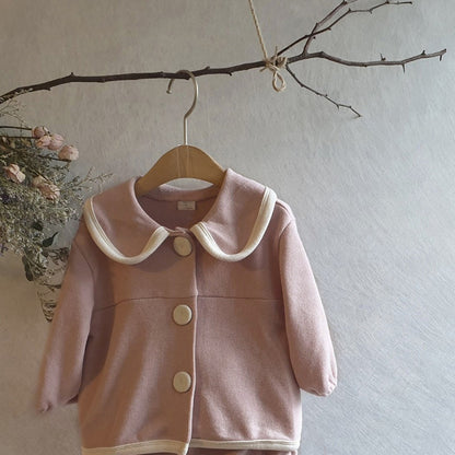 College Style Knit Cardigan & Shorts Set コントラストライン ニット セットアップ【mh0012675】