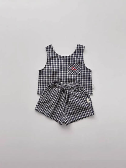 Plaid Seersucker Tank Shorts Set 【mh0013273】