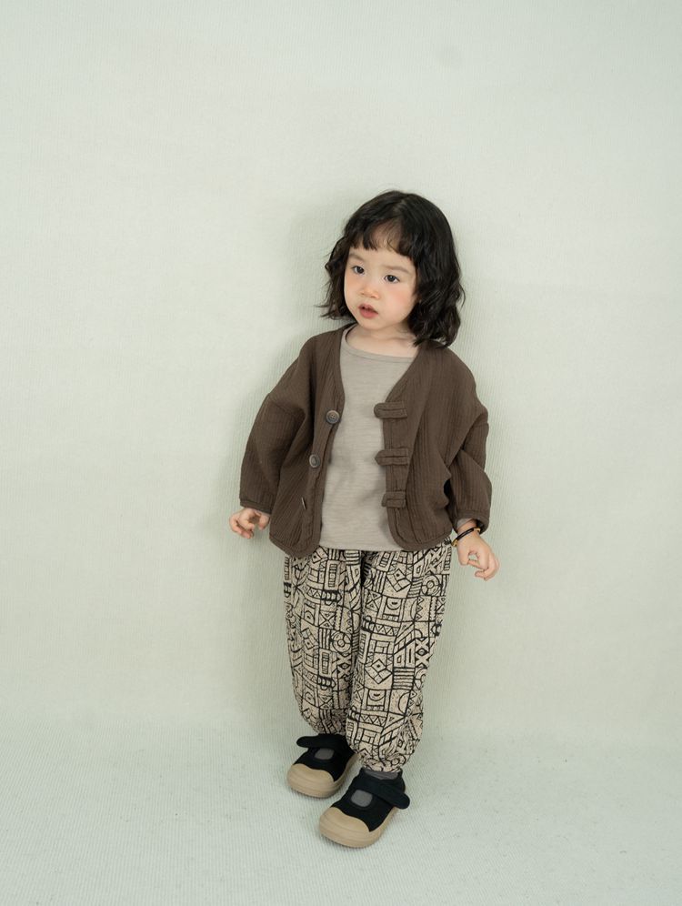 Kids' Front-Button Loose Collarless Long-Sleeve Jacket [mh0001883]