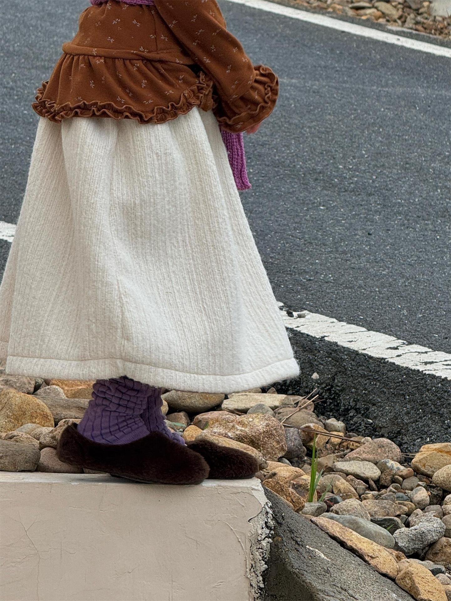 ミモレ丈スカート ウールタッチ 無地 Aライン 大人可愛い カジュアル【mh0011733】