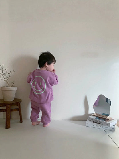 Conjunto de sudadera de manga larga con estampado de sonrisa y pantalón largo para bebé y niños 【mh0014642】