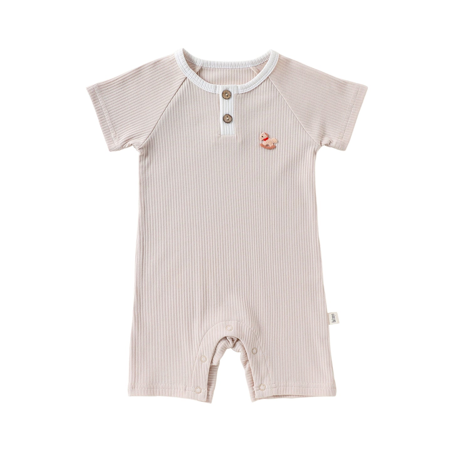Henley Neckline Short Sleeve Modal Romper ワンポイント 刺繍 半袖ロンパース【mh0012781】