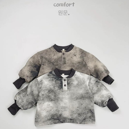Kids' Inkjet Splatter Print Henley Neck Sweatshirt 【mh0014604】