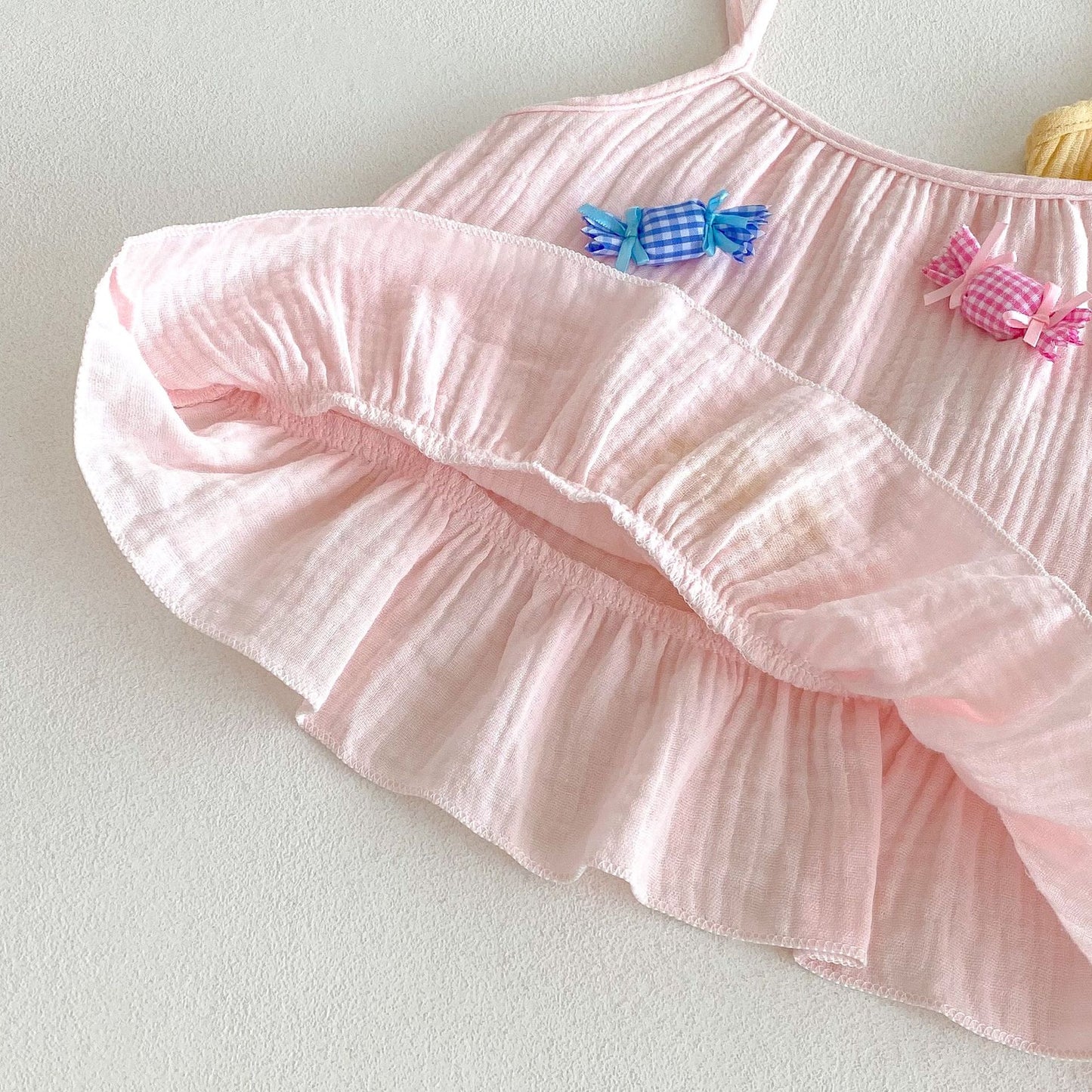 Candy Applique Gauze Frill Flared Set キャンディ キャミソール ショートパンツ セット【mh0013438】